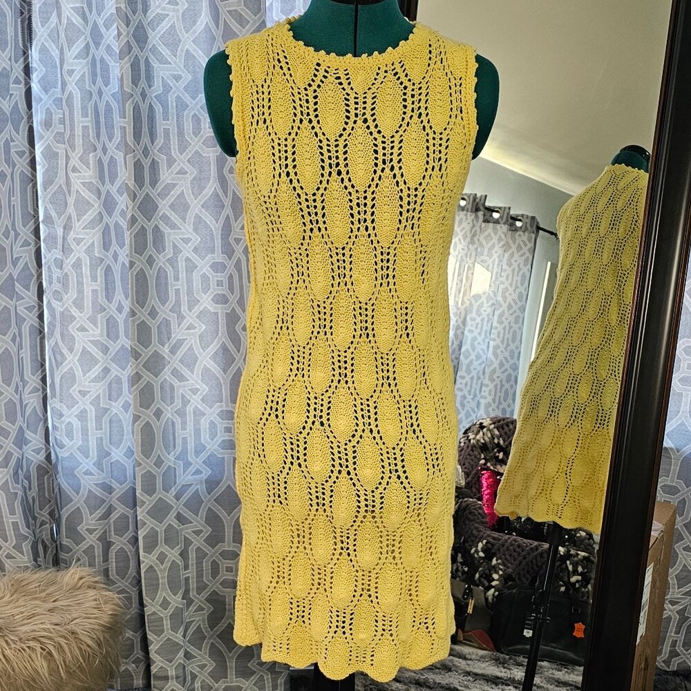 One-of-a-Kind Handmade Yellow Crochet Sleeveless Mini Dress - Size M